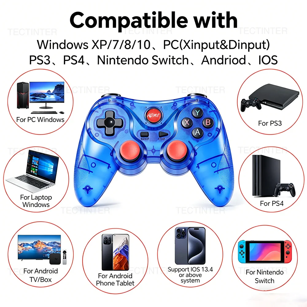 Control Inalámbrico para PS4/PS3/Switch 1/2, Gamepad Compatible con Bluetooth para Android/IOS/PC, Joystick, Controles, Accesorios