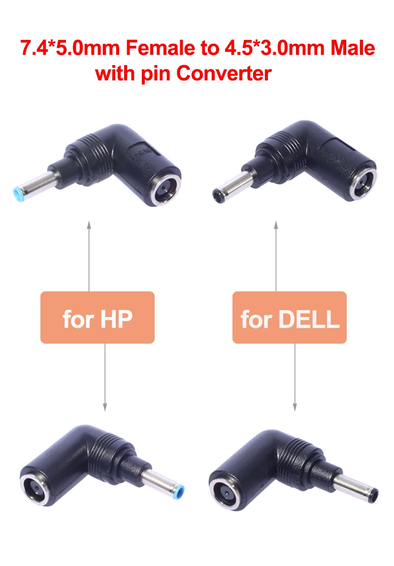 DC-Stromadapter-Stecker für HP Dell DC-Buchse 7,4*5,0mm weiblich auf 4,5*3,0mm männlich mit Pin-Konverter für Laptop Notebook – Detail 1