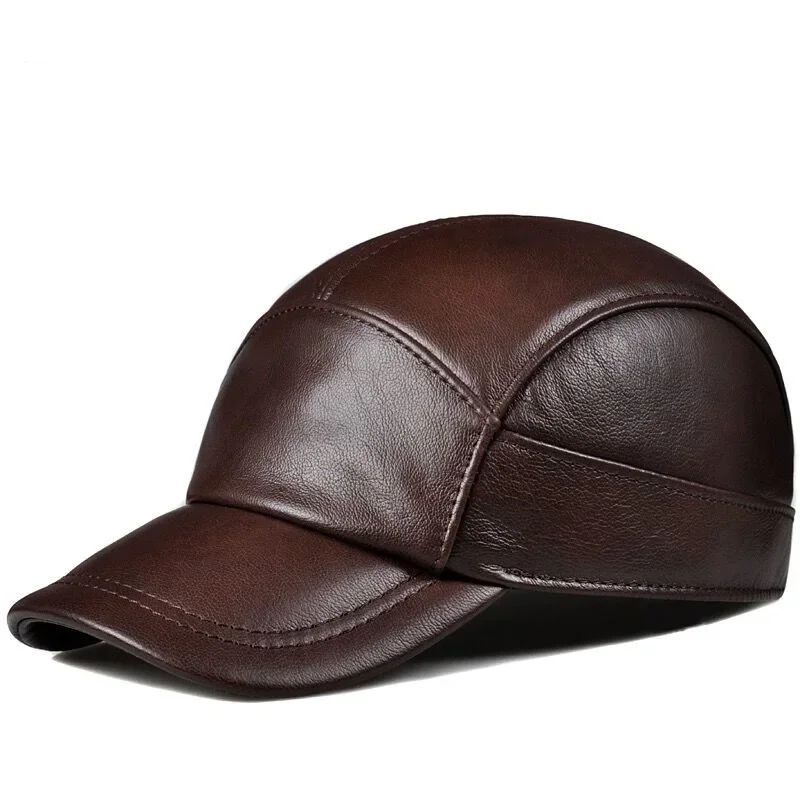 

New Spring/Winter Man Genuine Leather Baseball Caps Male Casual Cowhide Warm 56-60 Adjustable Sprot Flight Hats