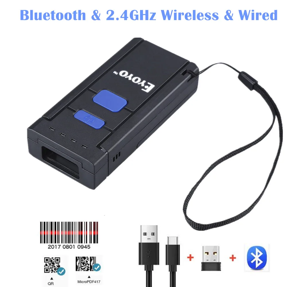 

New Mini 1D Wireless Barcode Scanner Compatible Bluetooth 2.4GHz Wireless Wired Connection Mac Android iOS Barcode Reader