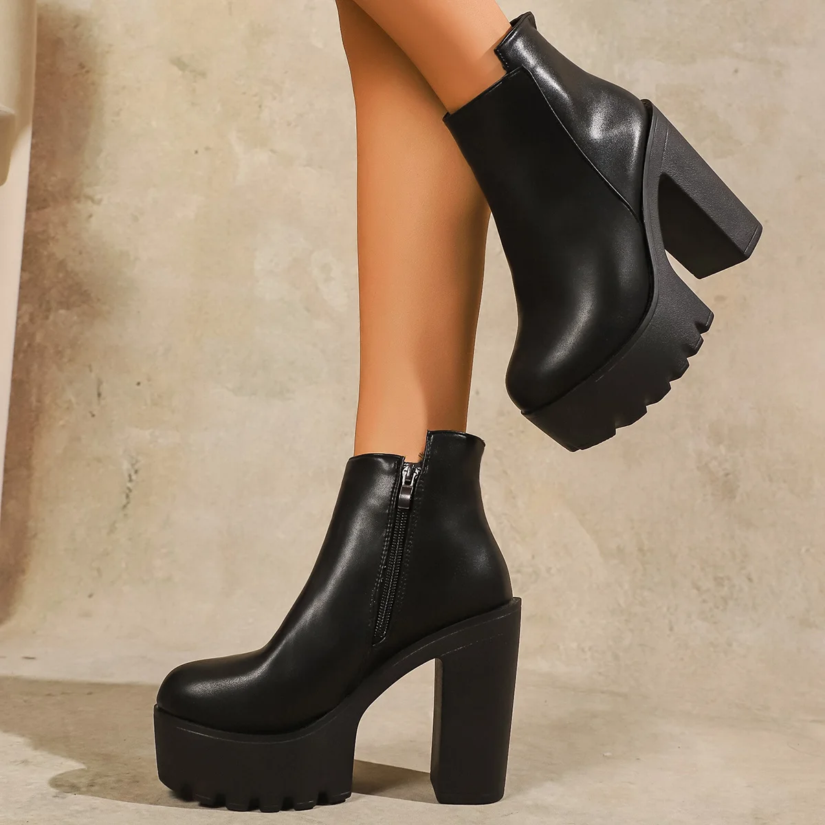 2025New Super High Heel Stiefel Hohe Ferse Schuhe Starke Ferse Kurze Stiefel Herbst Winter Wasserdichte Plattform Einzigen Frauen Stiefel – Detail 5