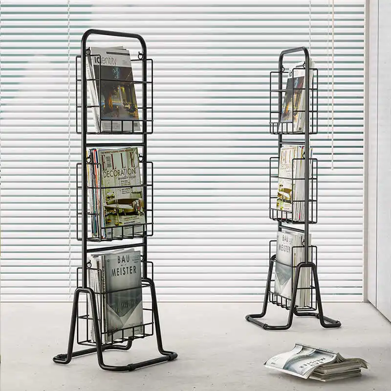 

Minimalism Floor Magazine Display Rack Movable Bookshelf Compact Storage Shelf for Modern Homes Iron Multilayer Newspaper Rack