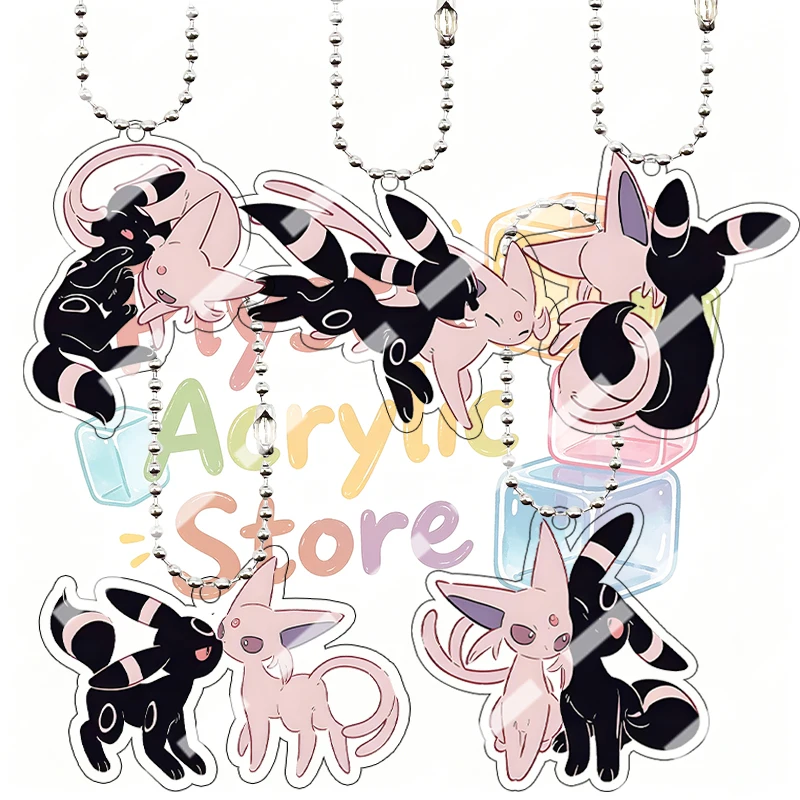 Kreativer Eevee Espeon Umbreon Paar-Acryl-Schlüsselanhänger Süßer Anime-Taschenanhänger Beidseitig Bedruckter Schlüsselring Geburtstagsgeschenke