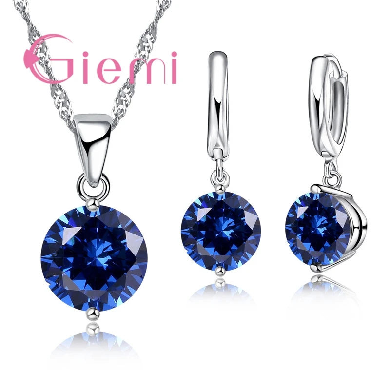 Hot Sell Popular Classic Round 925 Silver Wedding Engagement Jewelry Sets For Women Pendant Necklace Hoop Earring