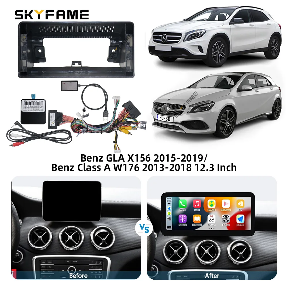 SKYFAME 12.3 بوصة إطار السيارة فآسيا محول Canbus فك أندرويد راديو داش تركيب لوحة عدة لبنز GLA X156 الفئة أ W176