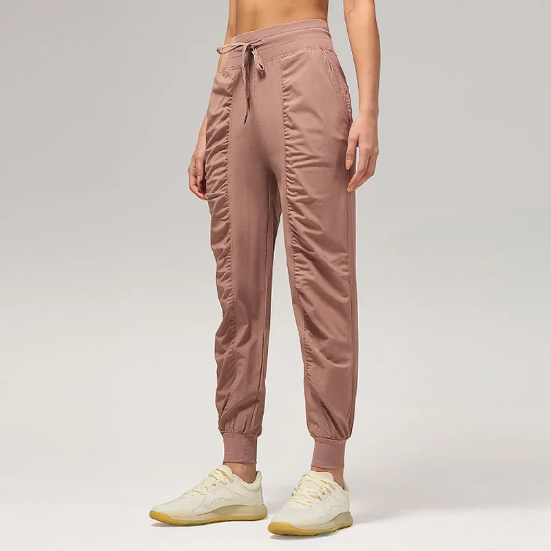 Fabric Drawstring Running Sport Joggers Women Quick Dry Athletic Gym Fitness Sweatpants with Two Side Pockets Exercise Pants