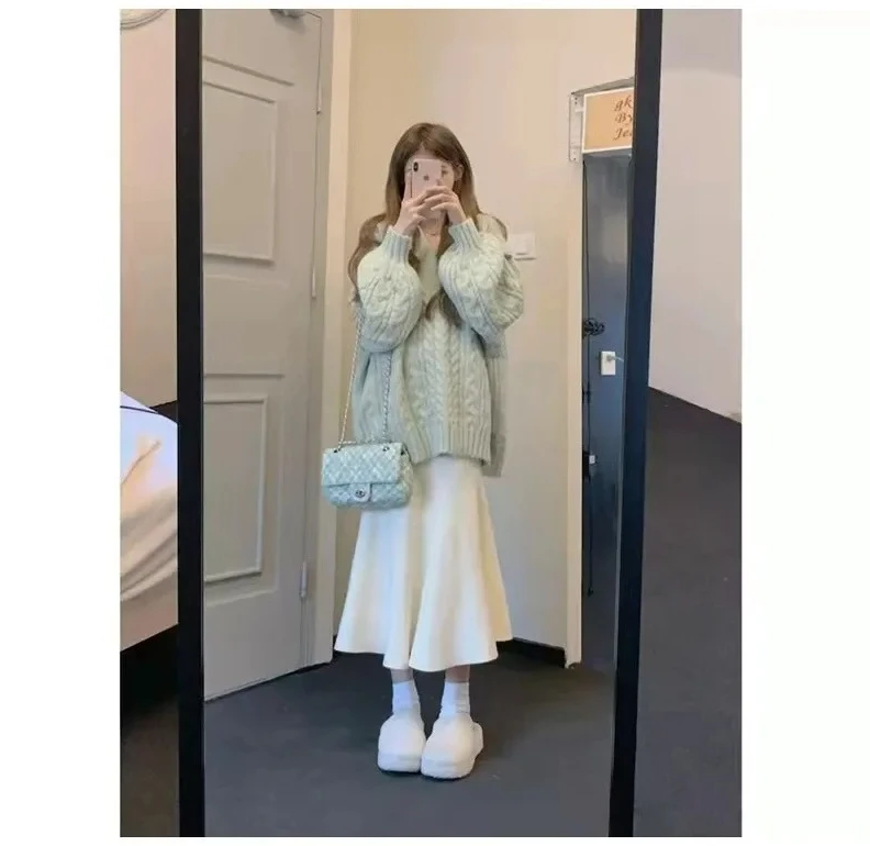 

Women's Autumn High-Waisted Slimming Bodycon Knit Skirt Vintage Elegant Versatile Fish Tail Skirt For Ladies