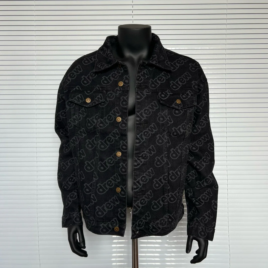 Drew House Men's Clothing Smiling Printing logo autumn and winter designer niche American retro print loose denim jacket