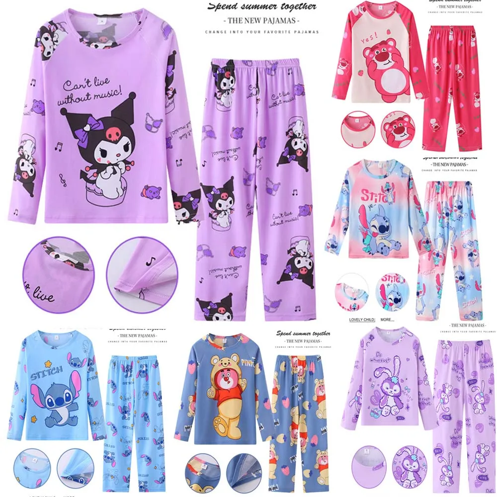 

Kuwaii Hello Kitty Kuromi Animal Cartoon Full Sleeve Girls Pajamas Sets Children's Sleepwear Kids Pyjamas Teen Girls Pijamas Pjs
