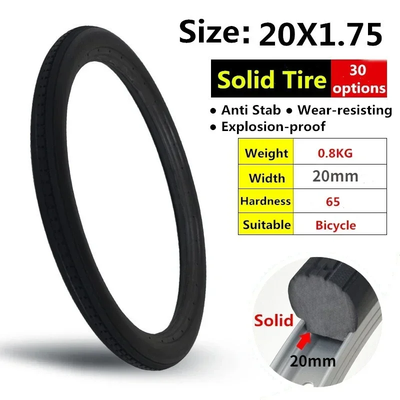 20*1.75 Bicycle Solid Tires 20 Inch 20x1.75 Tires Anti-slip Black Tires Bike Tires Riding BMX Bike Kids\' Bike Tire