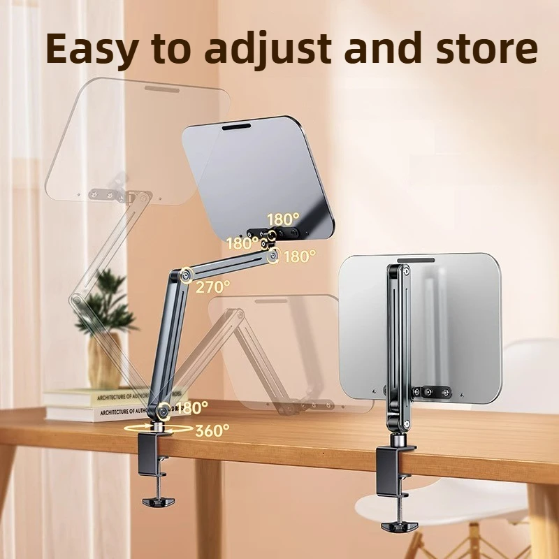 Book Stand, Adjustable Rotating Desktop Holder, Ergonomic Folding Tablet Riser, Articulating Arm Reading Shelf