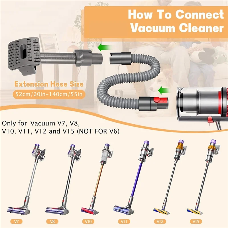 ABMH-Groom Tool For Dyson V7 V8 V10 V11 V15 Vacuum Cleaners Pet Dog Attachment Brush With Trigger Lock & Extended Vacuum Hose