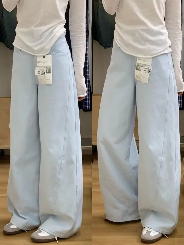 

Light Blue Wide Leg Denim Jeans Women's Loose Drapey Straight Crop Pants High Waist Slimming Spring 2026 New Style
