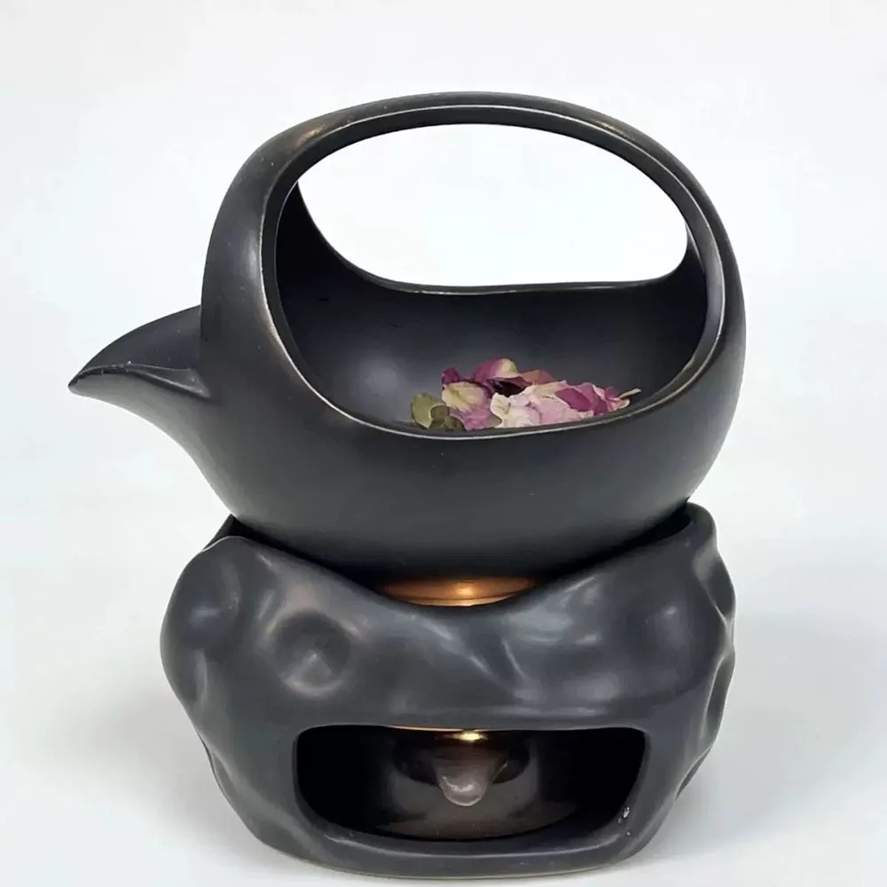 3 in 1 Japanese-style Tea Warmer Set Ceramics Candle Heating Tea Titian Stove Black Essential Oil Incense Burner Kung Fu Tea Set