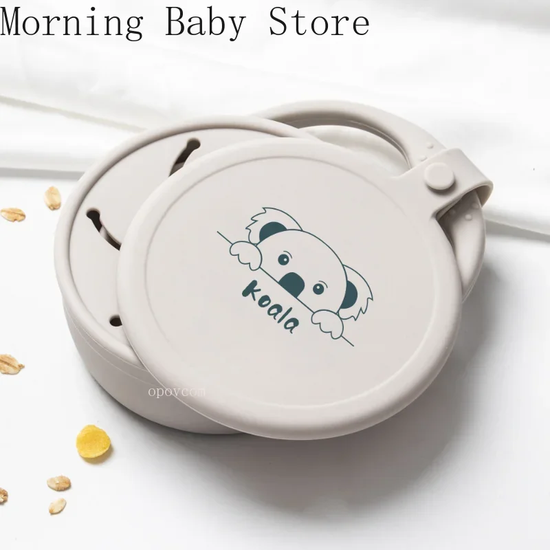 Cartoon Little Rabbit Printing Snack Bowl with Lid Foldable Anti-spray Baby Silicone Snack Cup Portable Baby Food Supplement Box