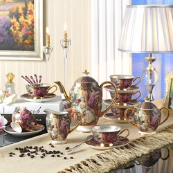 European Retro Bone China Coffee Cup Set, Creative American Ceramic Cup and Saucer, British Afternoon Tea Cup, Home Party