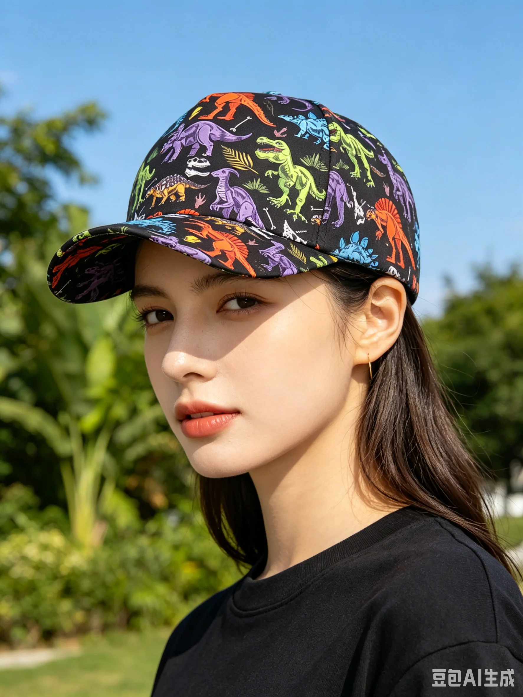 2026 All Over Colorful Dinosaur Print Baseball Cap Adjustable Soft Sun Hat for Women Kids Outdoor Casual Street Outfit Kids