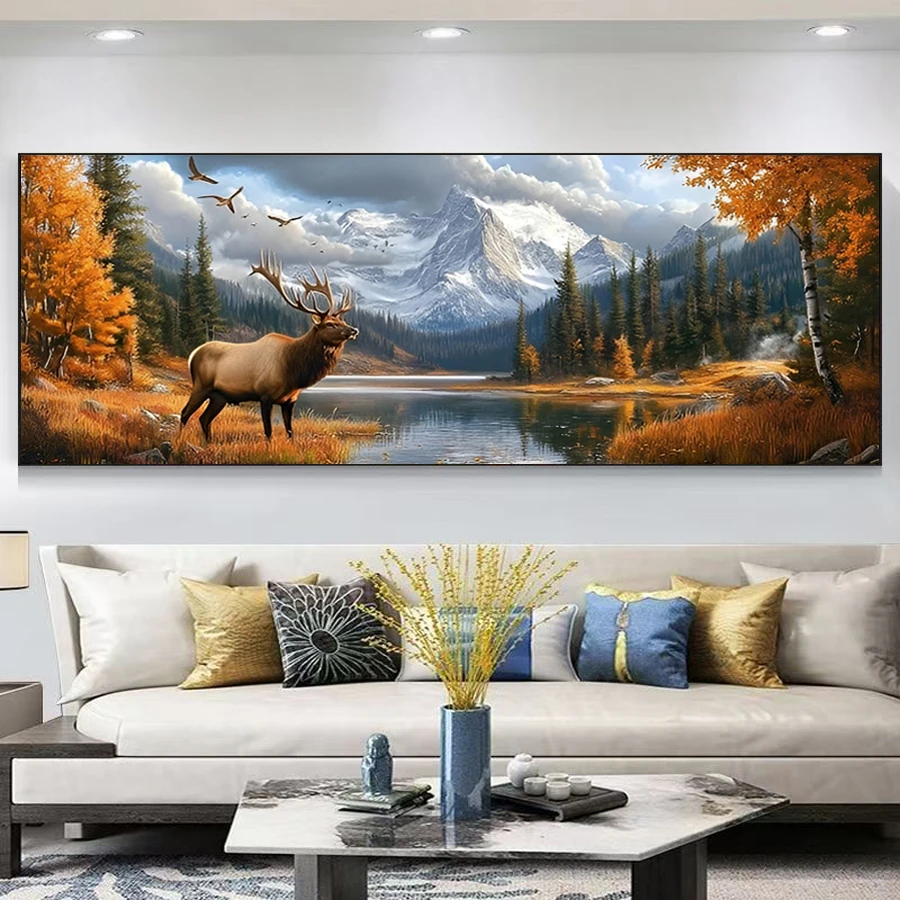 Fullcang Diy Diamonds Art Painting Extra Large Size Elk Snow Mountain Scenery Mosaic Picture Animal Full Diamond Embroidery Kits