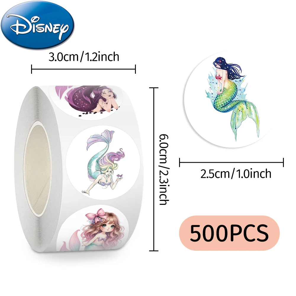 

500pcs/roll Disney Cute Mermaid Cartoon Stickers Anime Sealing Decals Scrapbook Phone Case Guitar Kids Reward Sticker Gift Toy