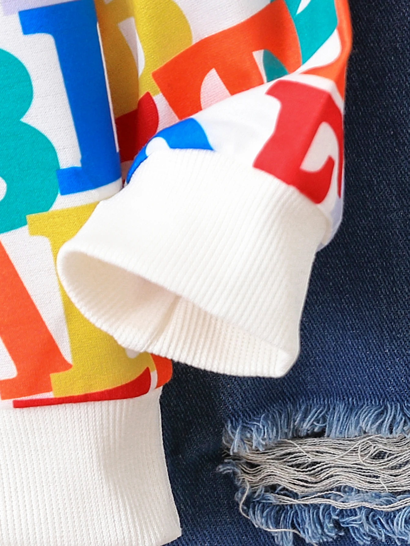 طقم جينز كاجوال للأولاد مطبوع عليه أرقام حروف، تصميم بفتحة خصر مرنة، مريح للارتداء اليومي، طباعة شخصيات متعددة الألوان #5