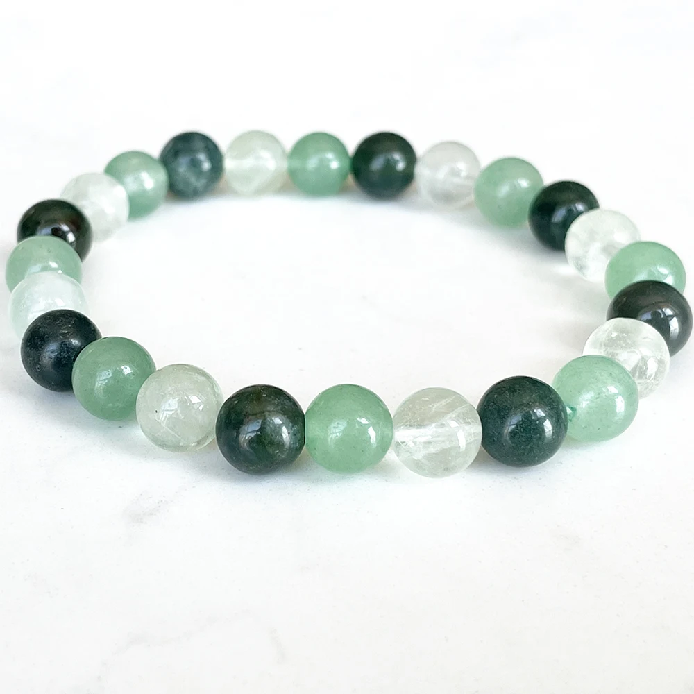 

MG1706 Womens Aries Zodiac Bracelet 8 MM Green Aventurine Moss Agate Fluorite Chakra Bead Wrist Mala Natural Gemstone Jewelry