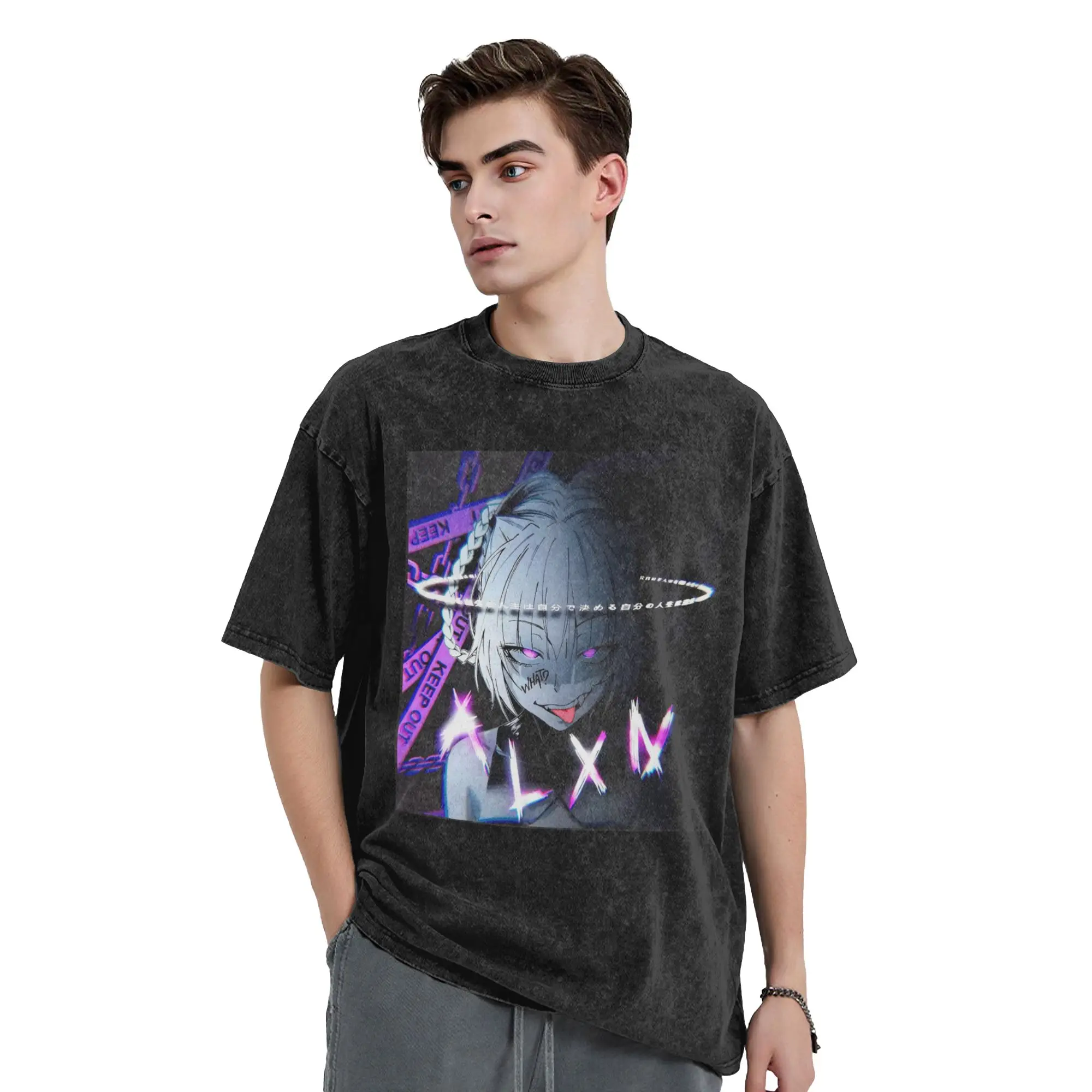Call of the Night Nazuna Washed T-Shirt Men  Vintage Casual T-Shirts Summer Comfortable Hip Hop Tees Design Oversized Tops