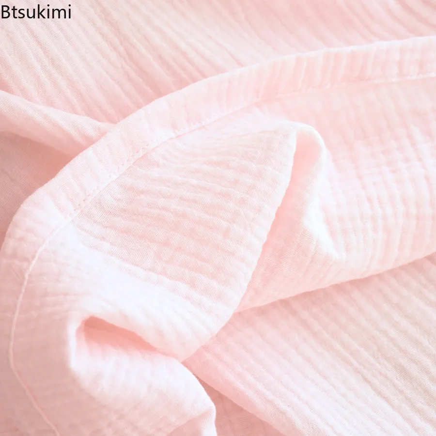 New 2025 Spring Women's Long Skirt Cotton Yarn Crepe Fabric Nightdress Two Colors Loose Cotton Long Sleeve Home Dress Sleepwear