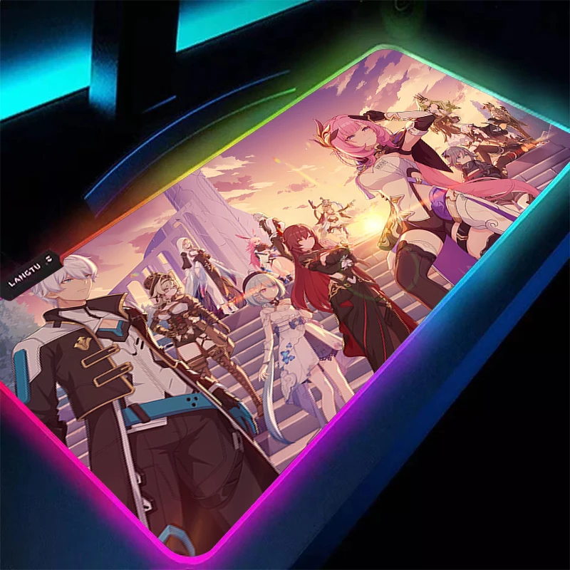 Alfombrilla de ratón para juegos Dywan, alfombrilla para teclado de jugador LED, alfombrilla de escritorio de Chica de Anime, alfombra de mesa RGB para ordenador portátil Honkai Impact 3
