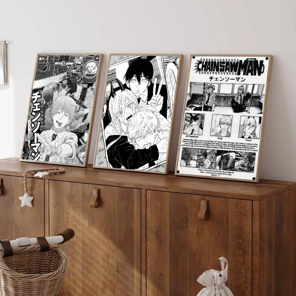 Japan classic C-Chainsaw Man black Anime  Self-adhesive Art Poster Decoracion Painting Wall Art White Kraft Paper Home Decor