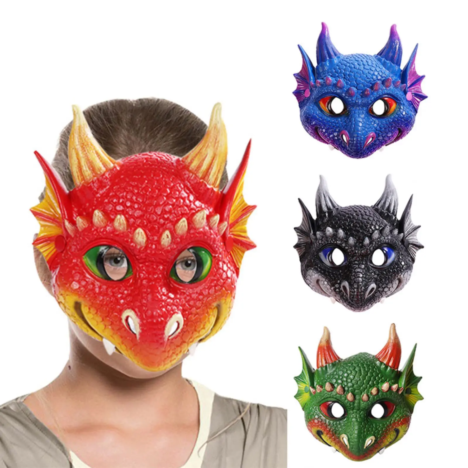 Cute Scaled Dragon Mask For Children Soft Latex Half Face Mask Halloween Birthday Party Cosplay Dress Up Animal Mask