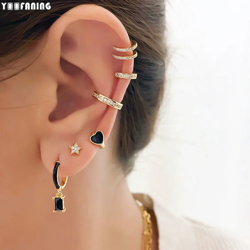 925 Sterling Silver Ear Needle Classic Retro Hoop Earring Exquisite Black Zircon Tassel Pendant Earring for Women Jewelry Party