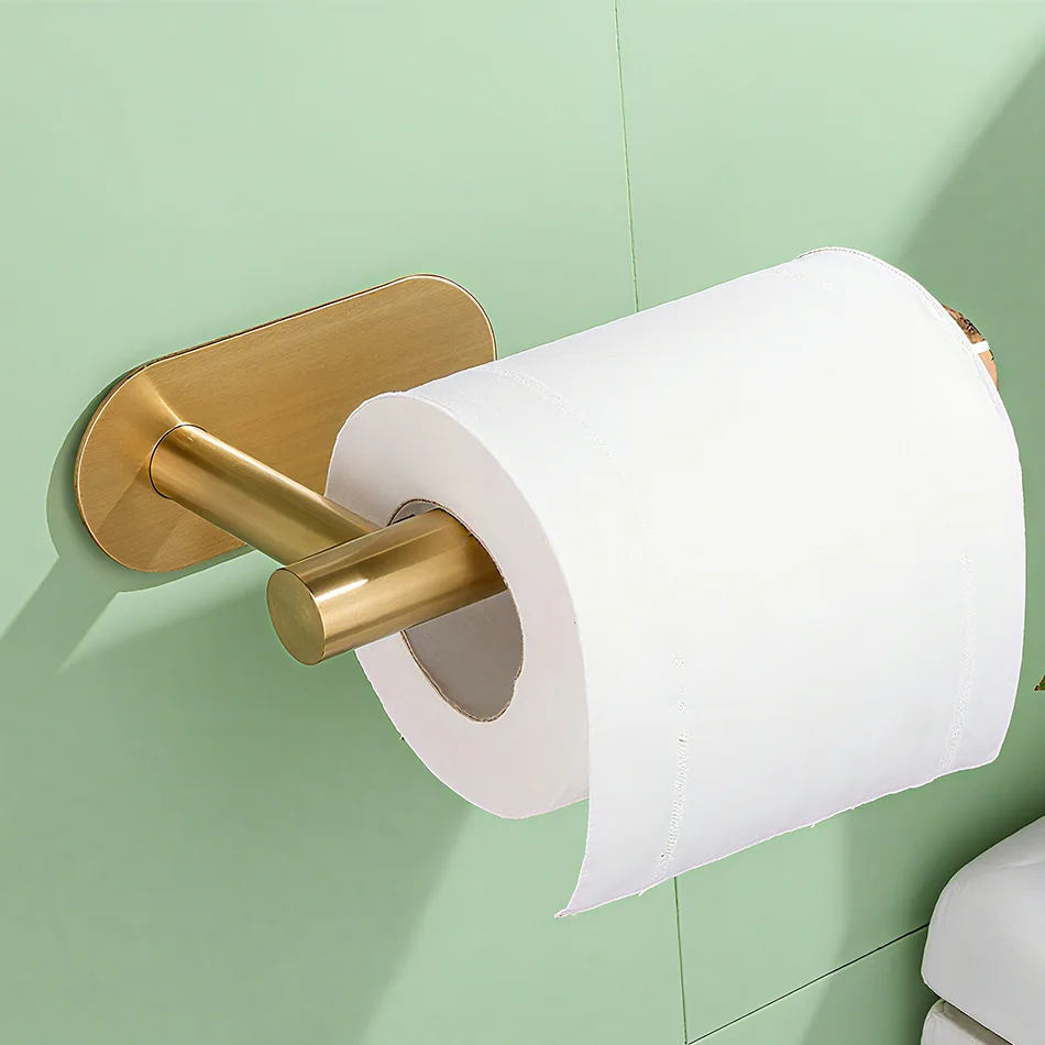 Brushed Gold Paper Holder Adhesive Stainless Steel White Black Lavatory Bathroom Toilet Paper Towel Hanger WC Tissue Roll Rack