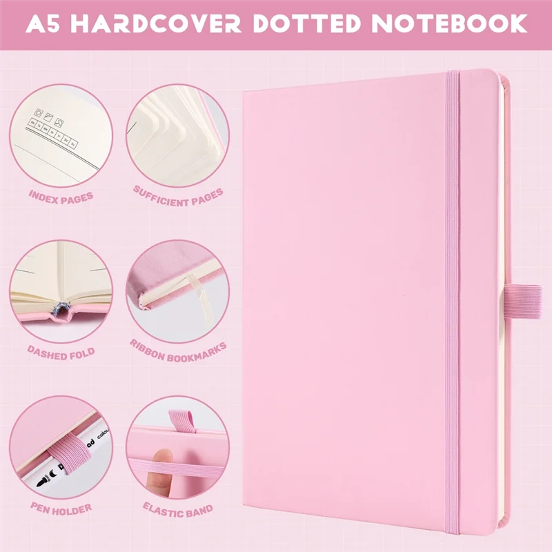 A5 Hardcover Dotted Journal Notebook With 184 Numbered Pages,Dotted Journaling Kit For Beginner