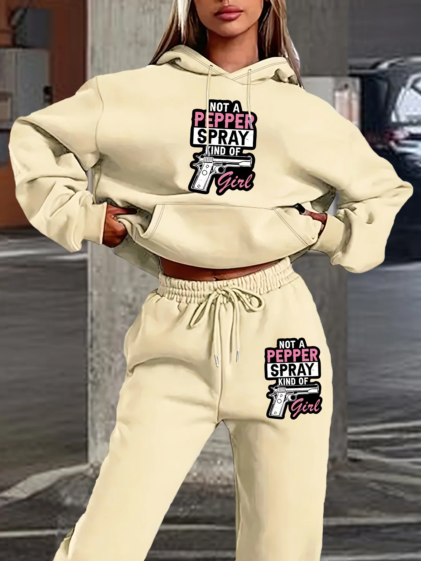 2025 Nueva pistola Impreso 3D Sudadera con capucha para mujer Conjunto de pantalones con sombrero Camisa casual de manga larga Conjunto para el hogar