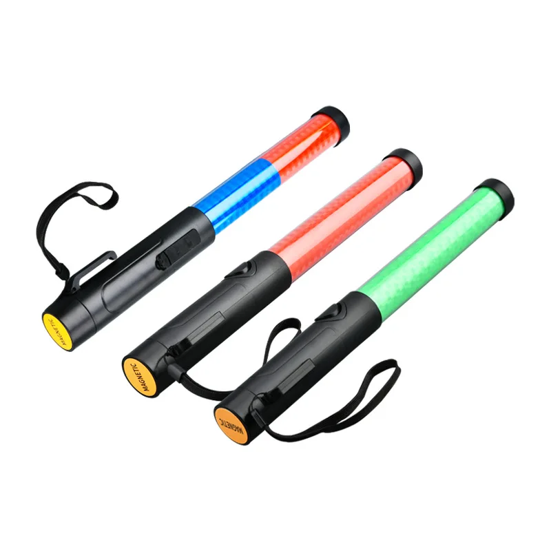 35cm Emergency Rechargeable Command Red Blue LED Flashing Fluorescent Stick Traffic Light Magnetic Suction Whistle Type-C
