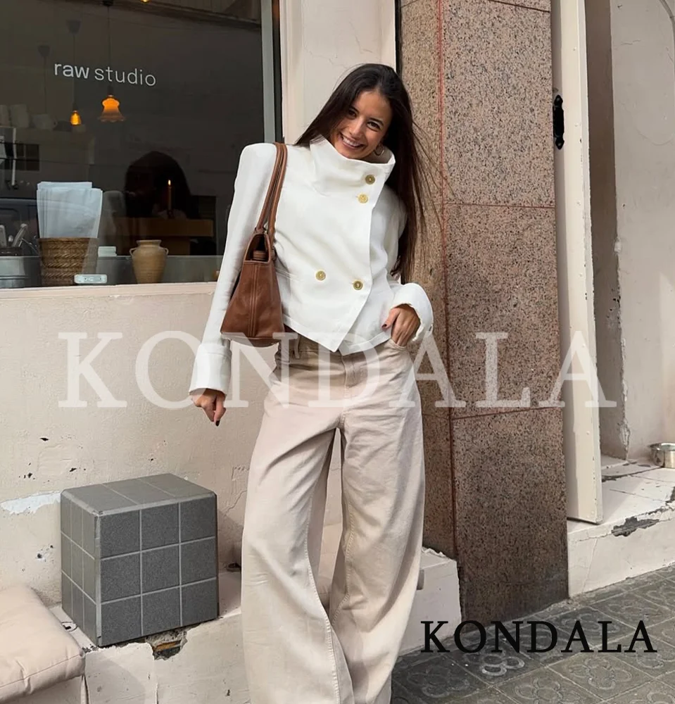 

KONDALA Trendy Stand-up Collar Jacket Women High Street Commute Buttons Short Jacket New 2026 Spring Fashion Casual Lady Jacket