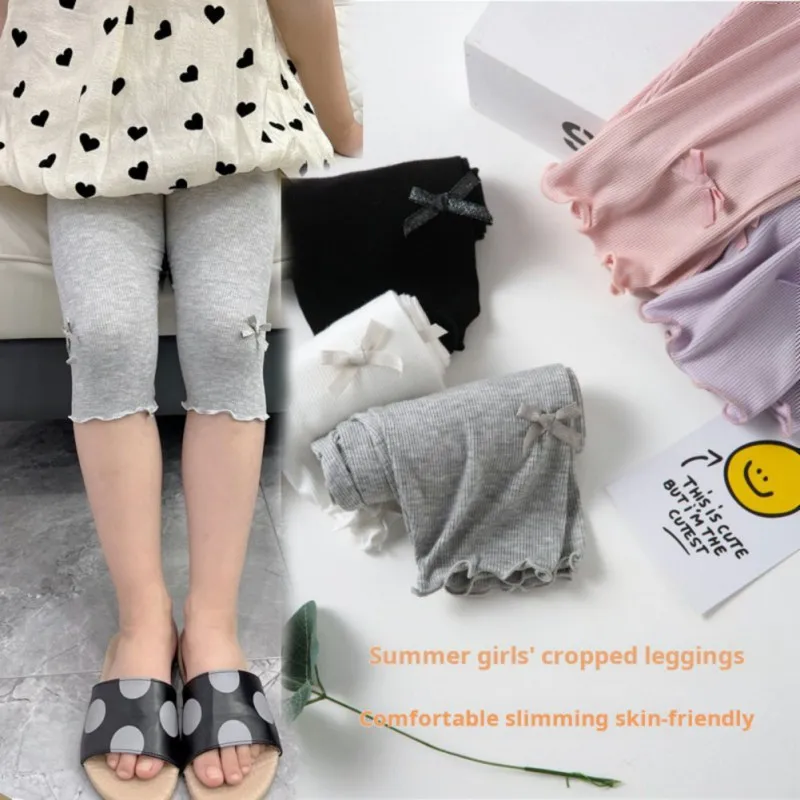 

Летние весенние леггинсы для девочек, хлопковые брюки с эластичным поясом, детские брюки для девочек, узкие детские леггинсы с бантом, брюки