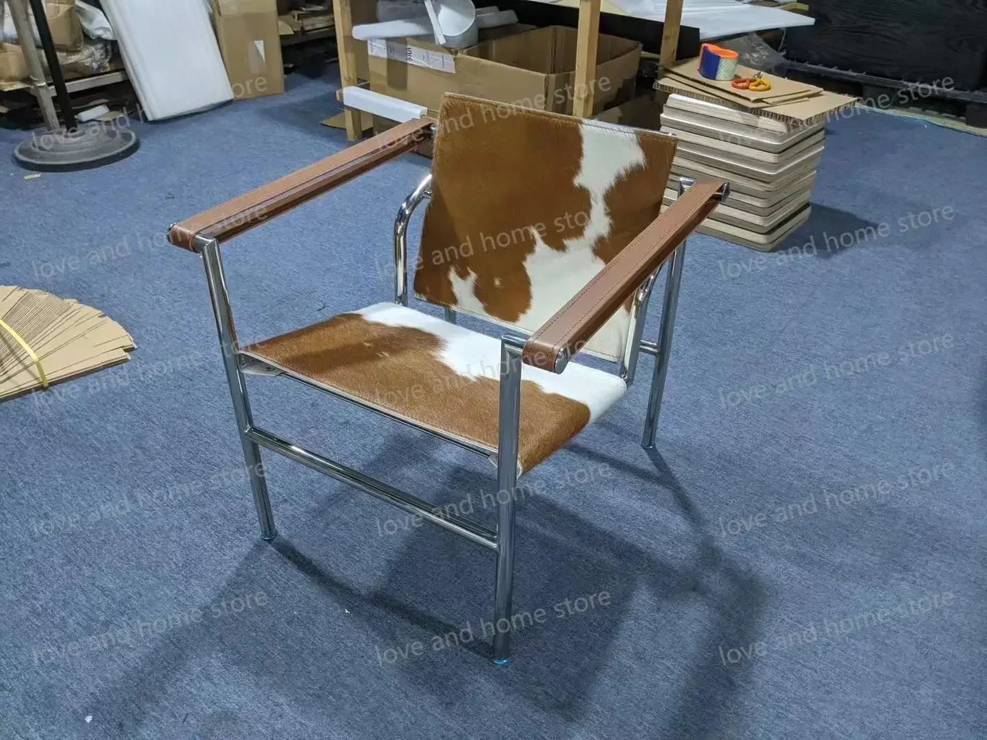 【Hot Sale】 Leisure PU Leather Cow Leather Stainless Steel Frame Chair For Living Room Corbusier Bauhaus Style Armchair Cha