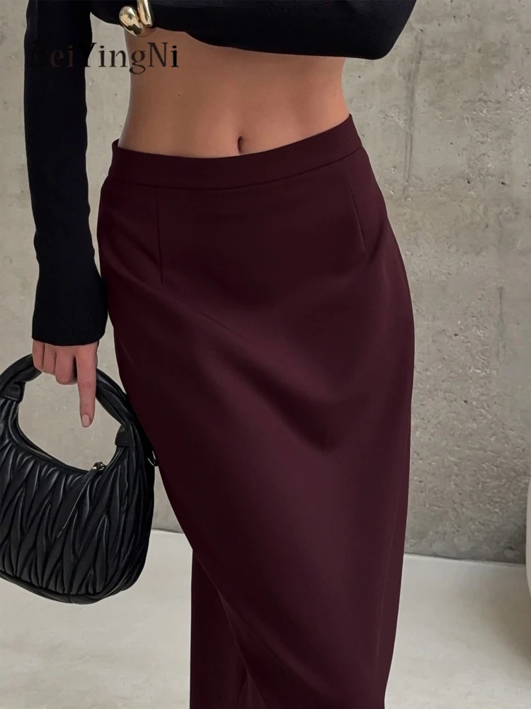 Beiyingni High Street Elegante Dünne Maxi Rock Frauen Einfarbig Casual Französisch Pendeln Braun Büro Damen Lange Röcke Faldas