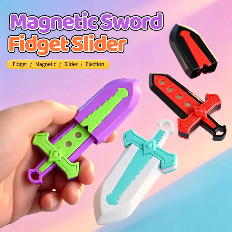 Magnetic Sword Fidget Slider Toy Push‑Ejection Decompression Fidget Toy Portable Tactical Stress Relief Hand Play Gadget Gift