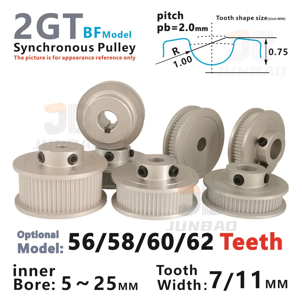 2GT 56 58 60 62 64 Teeth Synchronous Pulley Belt Width 6 10 MM Bore 5 To 15 MM GT2M Drive Part Drive Wheel 3D Printer Parts