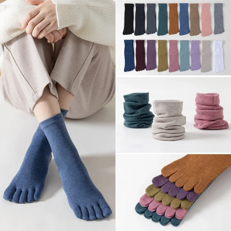 Meias de algodão orgânico Five Finger para mulheres e meninas, meias antiderrapantes harajuku com dedos dos dedos, sólidas, moda jovem, ioga, pilates, novas, fitness