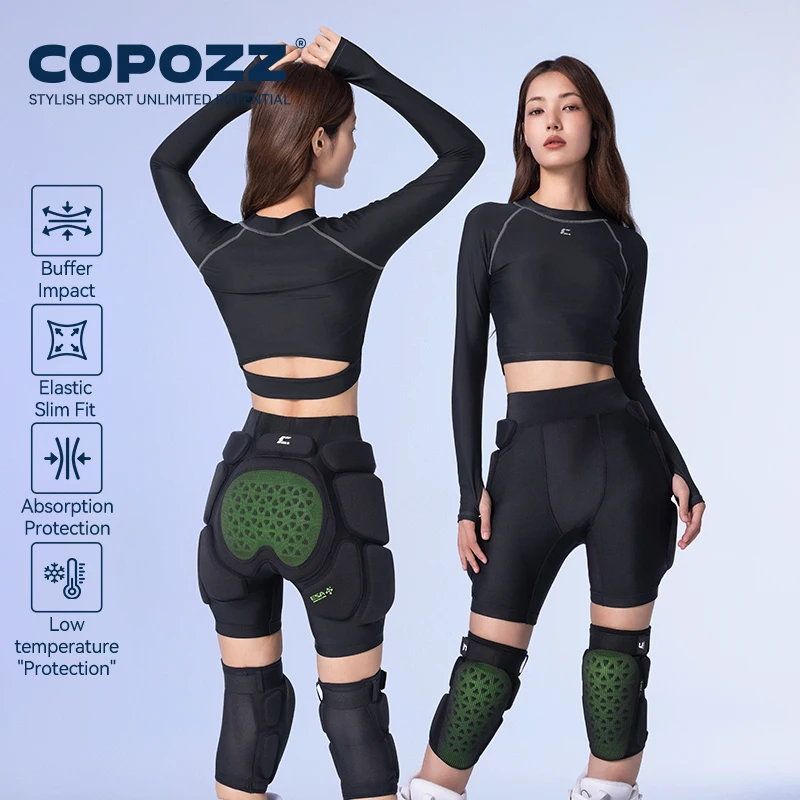 COPOZZ Ginocchiere e fianchi da sci Donna Uomo Spugna ESA Addensare Set di equipaggiamento protettivo sportivo per skateboard per adulti resistente agli urti