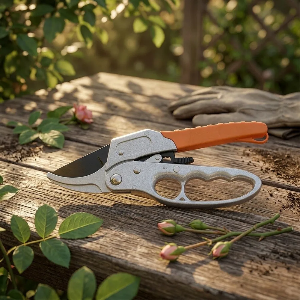 Garden Pruning Shears Featuring Aluminum Frame and Manganese Steel Blade Assembly for Reliable Outdoor Maintenance