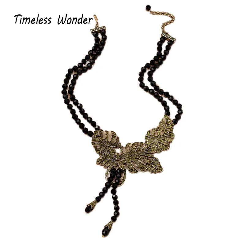 Timeless Wonder Fancy Zircon Geo Leaf Statement Necklace for Women Designer Jewelry Goth Runway Luxury Retro Rare Top 4526