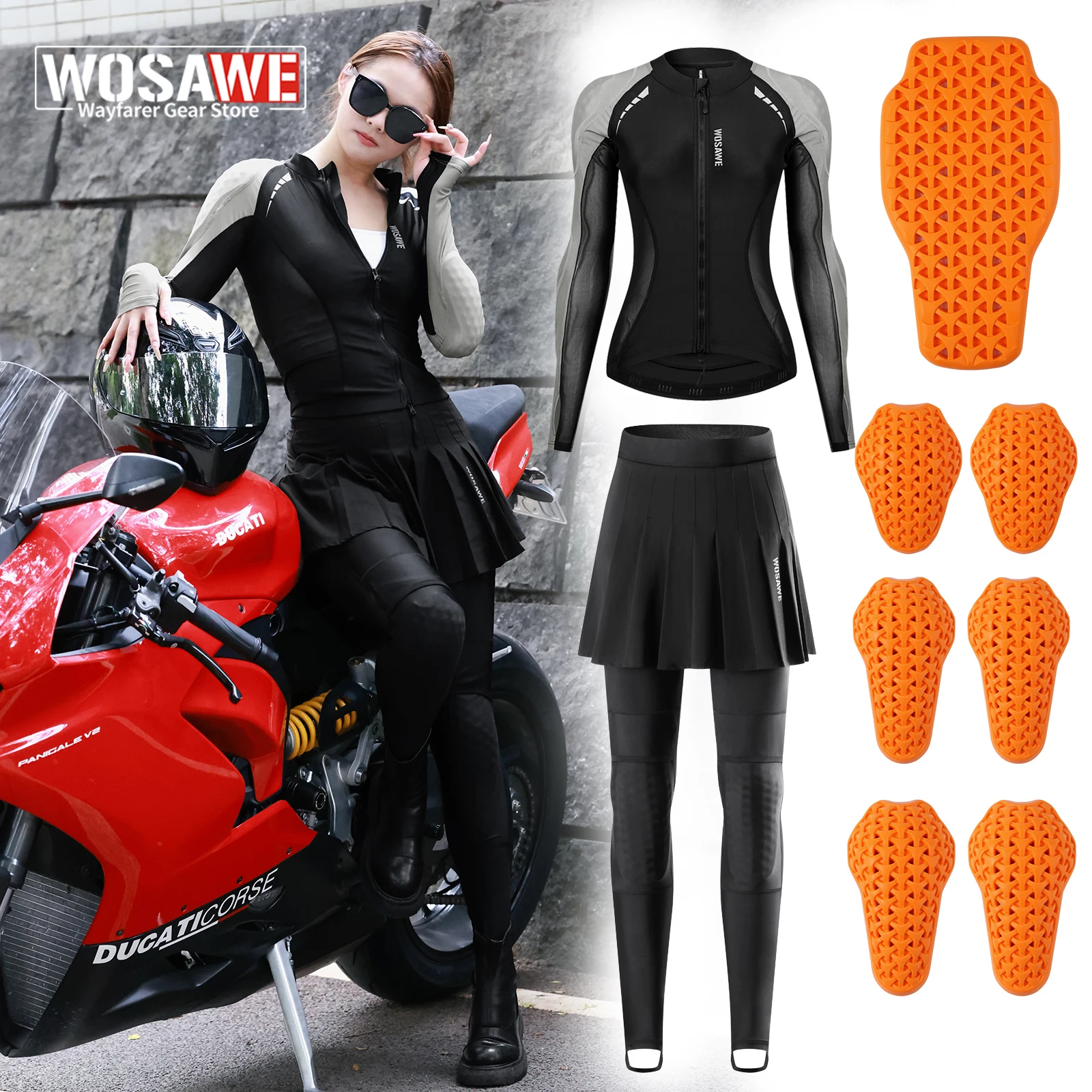 

WOSAWE Women Motorcycle Jacket Pants Set with Removable Pads Soft Protective Gear CE Certified Motorbike Moto Racing Clothes