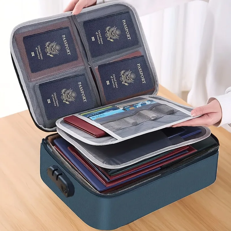 Lockable File Storage Bag,3-Layer Zipper Organizer with Combo Lock for Laptop Documents,Durable Desk Organizer for Office Folder