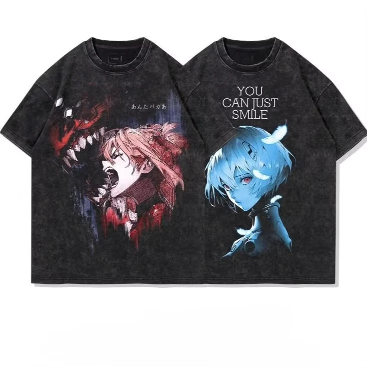 2026 Japanisches Anime Eva Grafikdruck T-Shirt für Herren und Damen, gewaschenes T-Shirt, hochwertiges Vintage Baumwoll-T-Shirt, Y2K Oberteile