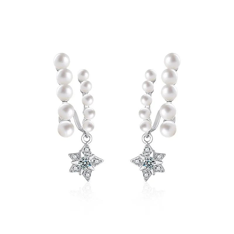 

ZFSILVER Trend 925, серебряные муассанитовые классические изысканные серьги с жемчугом и звездами для очаровательных женских аксессуаров, ювелирных изделий, подарок XEZ076