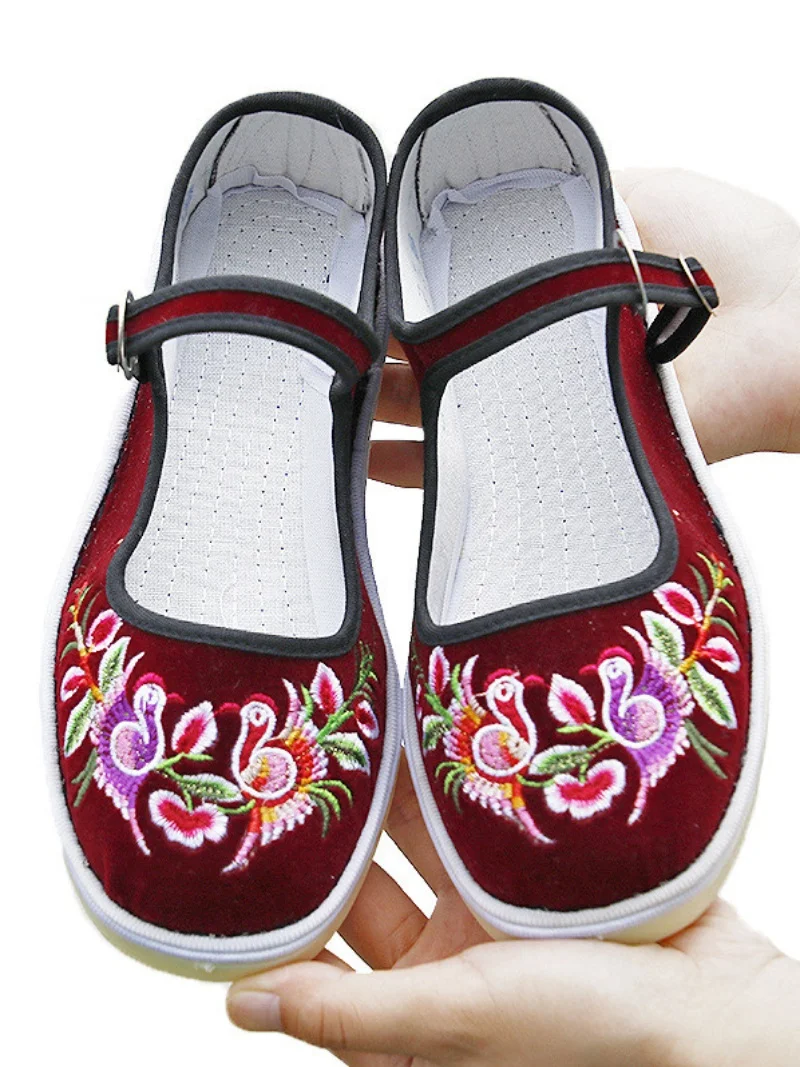 

Китайский Hanfu oes ручной работы, женский весенне-осенний мягкий бот без шнуровки с цветочной вышивкой, противоскользящая подошва из коровьей сухожилий